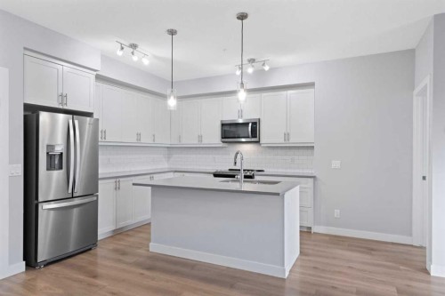308-100 Auburn Meadows Manor Se, Calgary, AB - Indoor Photo Showing Kitchen With Stainless Steel Kitchen With Upgraded Kitchen