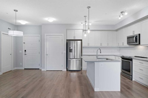 308-100 Auburn Meadows Manor Se, Calgary, AB - Indoor Photo Showing Kitchen With Stainless Steel Kitchen With Upgraded Kitchen