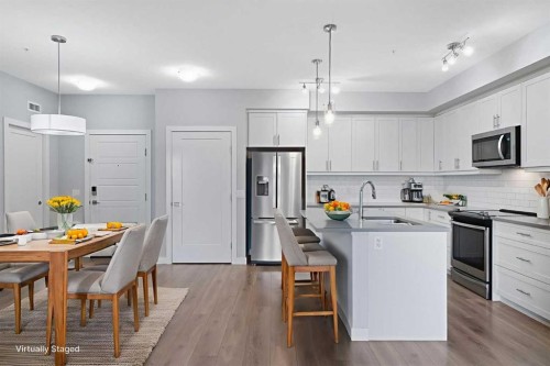 308-100 Auburn Meadows Manor Se, Calgary, AB - Indoor Photo Showing Kitchen With Stainless Steel Kitchen With Upgraded Kitchen