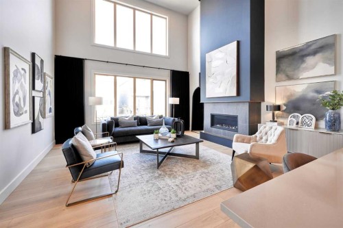 218 Aspen Summit Place Sw, Calgary, AB - Indoor Photo Showing Living Room With Fireplace