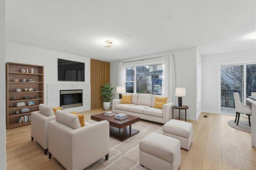 210 Douglas Glen Point Se, Calgary, AB - Indoor Photo Showing Living Room With Fireplace