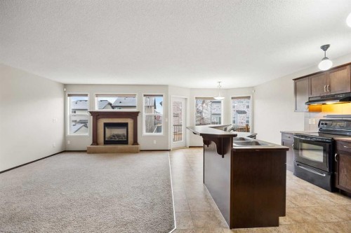 49 Sage Valley Manor Nw, Calgary, AB - Indoor Photo Showing Kitchen With Fireplace With Double Sink