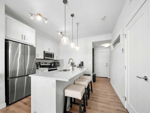 404-25 Walgrove Walk Se, Calgary, AB - Indoor Photo Showing Kitchen With Stainless Steel Kitchen With Double Sink With Upgraded Kitchen