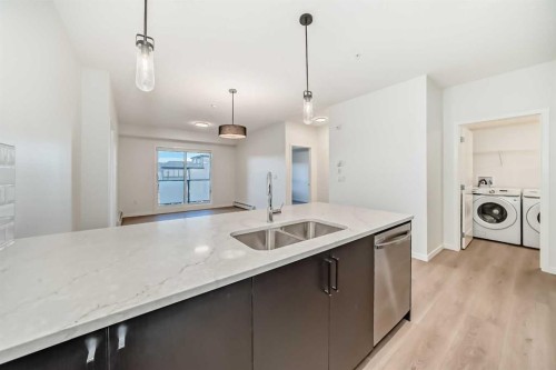 212-245 Edith Place Nw, Calgary, AB - Indoor Photo Showing Kitchen With Double Sink
