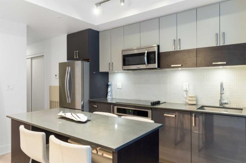 303-550 Riverfront Avenue Se, Calgary, AB - Indoor Photo Showing Kitchen With Stainless Steel Kitchen With Upgraded Kitchen