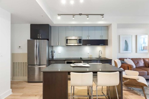 303-550 Riverfront Avenue Se, Calgary, AB - Indoor Photo Showing Kitchen With Stainless Steel Kitchen With Upgraded Kitchen