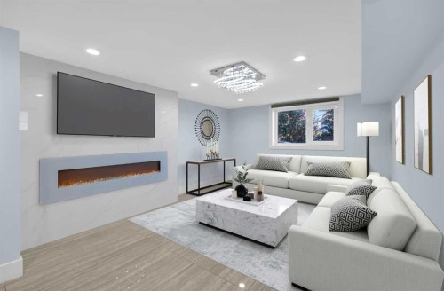 11 Selkirk Drive Sw, Calgary, AB - Indoor Photo Showing Living Room With Fireplace