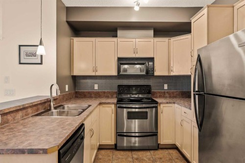 311-208 Holy Cross Lane Sw, Calgary, AB - Indoor Photo Showing Kitchen With Double Sink