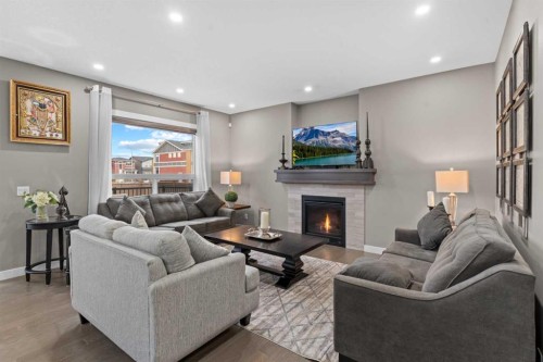 134 Cornerstone Circle Ne, Calgary, AB - Indoor Photo Showing Living Room With Fireplace