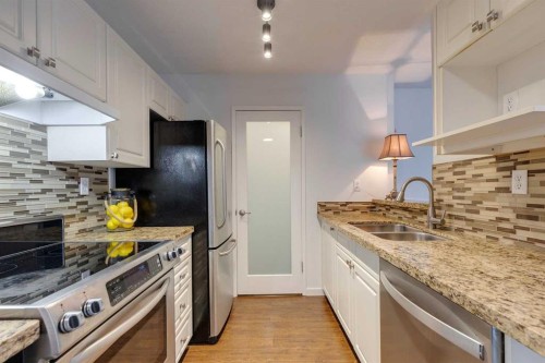 205-715 15 Avenue Sw, Calgary, AB - Indoor Photo Showing Kitchen With Double Sink