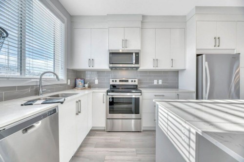514 Redstone Crescent Ne, Calgary, AB - Indoor Photo Showing Kitchen With Stainless Steel Kitchen With Double Sink With Upgraded Kitchen