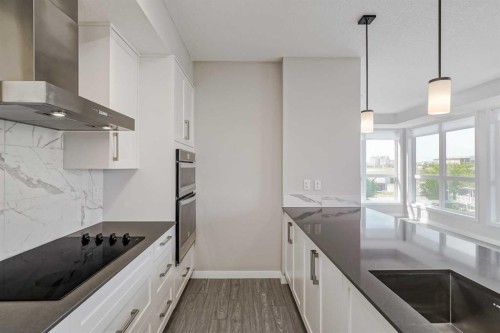 309-2231 Mahogany Boulevard Se, Calgary, AB - Indoor Photo Showing Kitchen With Double Sink With Upgraded Kitchen