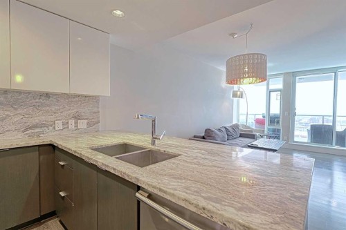 1903-519 Riverfront Avenue Se, Calgary, AB - Indoor Photo Showing Kitchen With Double Sink