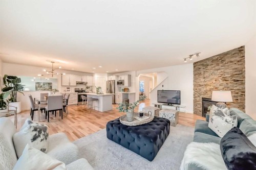 117 Chapalina Close Se, Calgary, AB - Indoor Photo Showing Living Room With Fireplace