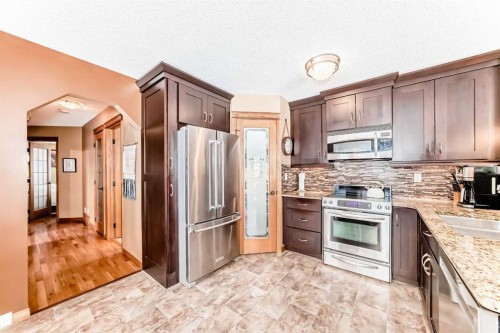 203 Hidden Spring Green Nw, Calgary, AB - Indoor Photo Showing Kitchen With Stainless Steel Kitchen