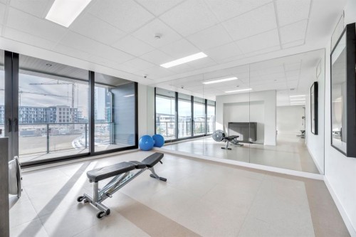 302-105 Lebel Crescent Nw, Calgary, AB - Indoor Photo Showing Gym Room