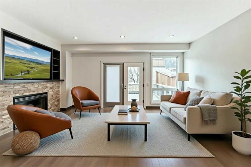 3825 1 Street Ne, Calgary, AB - Indoor Photo Showing Living Room With Fireplace