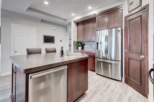 44 New Brighton Landing Se, Calgary, AB - Indoor Photo Showing Kitchen With Double Sink