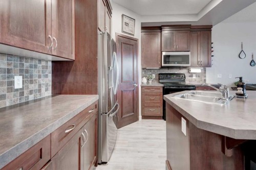44 New Brighton Landing Se, Calgary, AB - Indoor Photo Showing Kitchen With Double Sink