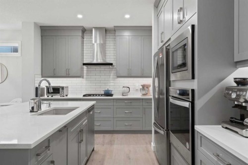 21 Seton Parade Se, Calgary, AB - Indoor Photo Showing Kitchen With Stainless Steel Kitchen With Upgraded Kitchen