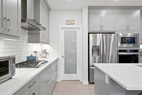 21 Seton Parade Se, Calgary, AB - Indoor Photo Showing Kitchen With Stainless Steel Kitchen With Upgraded Kitchen
