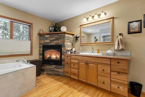 101-04042 Highway 587, Rural Red Deer County, AB - Indoor Photo Showing Bathroom With Fireplace