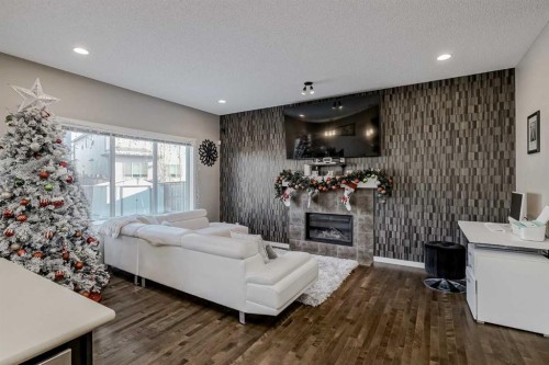 216 Copperpond Green Se, Calgary, AB - Indoor Photo Showing Living Room With Fireplace