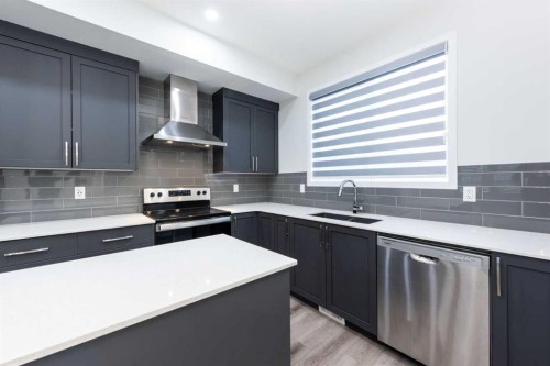 57 Corner Glen Row Ne, Calgary, AB - Indoor Photo Showing Kitchen With Double Sink With Upgraded Kitchen