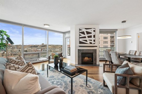 1103-801 2 Avenue Sw, Calgary, AB - Indoor Photo Showing Living Room With Fireplace
