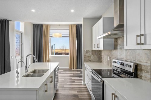 185 Masters Row Se, Calgary, AB - Indoor Photo Showing Kitchen With Stainless Steel Kitchen With Double Sink With Upgraded Kitchen