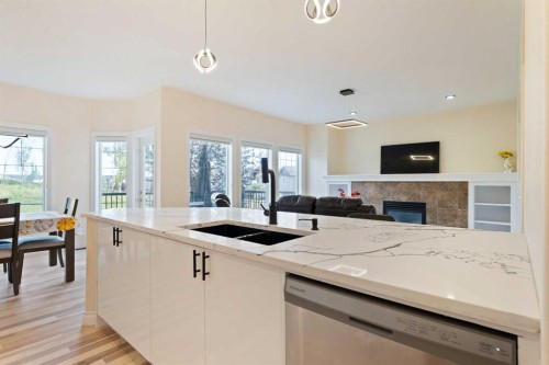 20 Sherwood Circle Nw, Calgary, AB - Indoor Photo Showing Kitchen With Fireplace With Double Sink With Upgraded Kitchen
