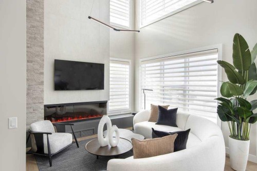 19757 44 Street Se, Calgary, AB - Indoor Photo Showing Living Room With Fireplace