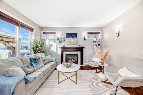 297 Evanspark Gardens Nw, Calgary, AB - Indoor Photo Showing Living Room With Fireplace