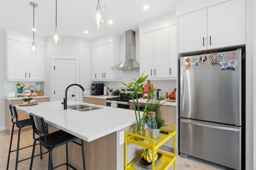 48 Seton Villas Se, Calgary, AB - Indoor Photo Showing Kitchen With Double Sink With Upgraded Kitchen