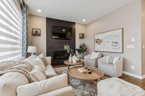 487 Rivercrest Road, Cochrane, AB - Indoor Photo Showing Living Room With Fireplace