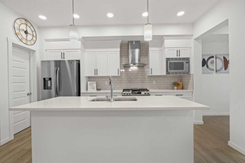 175 Creekstone Way Sw, Calgary, AB - Indoor Photo Showing Kitchen With Stainless Steel Kitchen With Upgraded Kitchen
