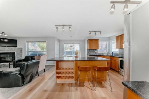 307 Panatella Court Nw, Calgary, AB - Indoor Photo Showing Kitchen With Fireplace With Double Sink