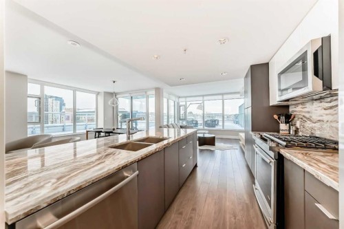 604-510 6 Avenue Se, Calgary, AB - Indoor Photo Showing Kitchen With Double Sink With Upgraded Kitchen
