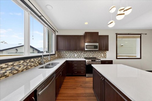135 Skyview Springs Manor Ne, Calgary, AB - Indoor Photo Showing Kitchen With Double Sink With Upgraded Kitchen
