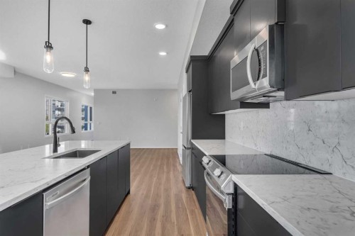 201-360 Harvest Hills Way Ne, Calgary, AB - Indoor Photo Showing Kitchen With Upgraded Kitchen