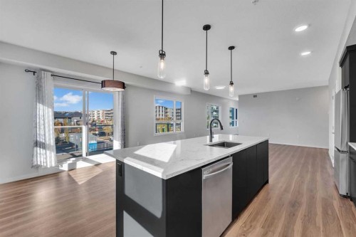201-360 Harvest Hills Way Ne, Calgary, AB - Indoor Photo Showing Kitchen With Stainless Steel Kitchen With Upgraded Kitchen