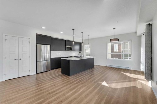 201-360 Harvest Hills Way Ne, Calgary, AB - Indoor Photo Showing Kitchen With Stainless Steel Kitchen With Upgraded Kitchen