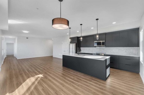 201-360 Harvest Hills Way Ne, Calgary, AB - Indoor Photo Showing Kitchen With Upgraded Kitchen