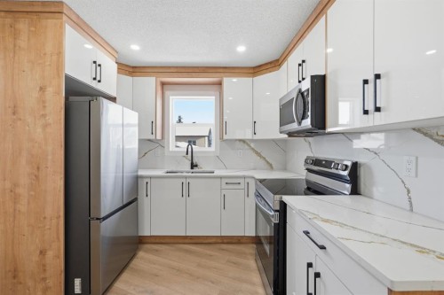 96 Falshire Drive Ne, Calgary, AB - Indoor Photo Showing Kitchen With Upgraded Kitchen