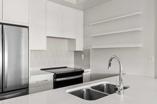 308-4160 Norford Avenue Nw, Calgary, AB - Indoor Photo Showing Kitchen With Double Sink With Upgraded Kitchen