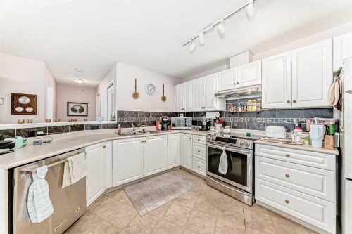 410-5000 Somervale Court Sw, Calgary, AB - Indoor Photo Showing Kitchen With Double Sink