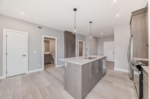 1218-6 Merganser Drive West, Chestermere, AB - Indoor Photo Showing Kitchen With Double Sink