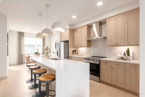 138 Sora Gardens Se, Calgary, AB - Indoor Photo Showing Kitchen With Double Sink With Upgraded Kitchen