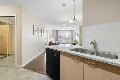 408-5115 Richard Road Sw, Calgary, AB - Indoor Photo Showing Kitchen With Double Sink
