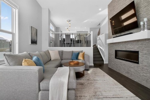 109 Legacy Glen Point Se, Calgary, AB - Indoor Photo Showing Living Room With Fireplace